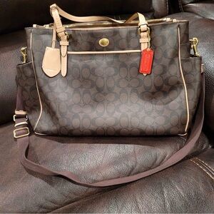 Coach Brown and Tan Signature Shoulder Bag.Diaper bag. Almost in new condition
